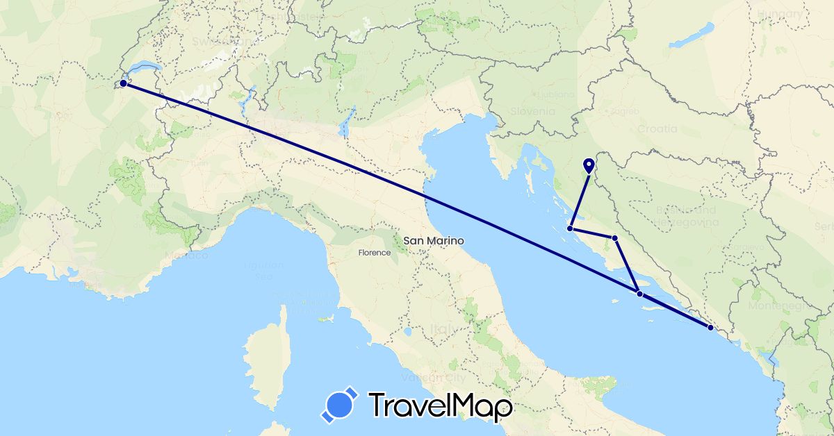 TravelMap itinerary: driving in Switzerland, Croatia (Europe)